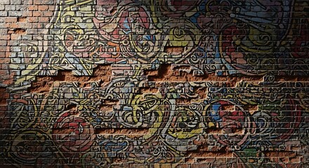 Obraz premium Colorful Abstract Graffiti Art on Brick Wall with Intricate Swirls and Bright Colors