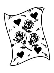 Minimilist stylized card with roses and hearts in a black and white design with a whimsical, hand drawn style vector