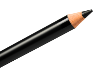 Macro shot of a sharpened black cosmetic eyeliner pencil tip on a transparent background