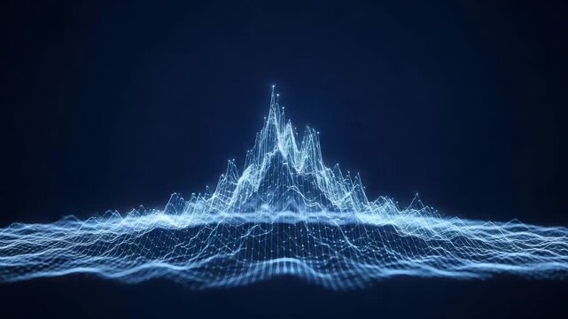 Abstract glowing blue waveform representing data or sound on a dark background