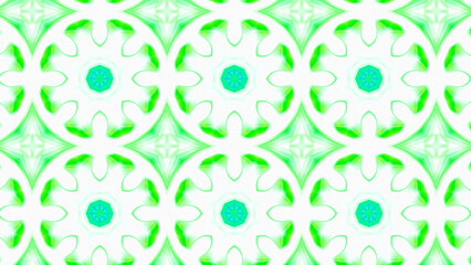 Seamless psychedelic kaleidoscope pattern with neon green, pink and orange mandala symmetry