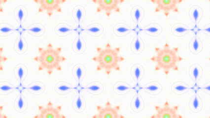 Seamless psychedelic kaleidoscope pattern with neon green, pink and orange mandala symmetry