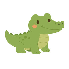Cute cartoon crocodile illustration in soft flat style, perfect for kids prints and decor.