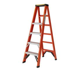Orange A- Frame Ladder with Six Steps isolated on a transparent background