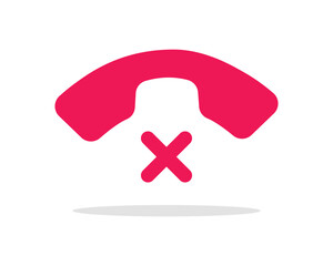 Red phone disconnect icon with stylized handset and X mark - ideal for UI and UX call termination indicators, contact page alerts, and civic signage for failed or ended communication