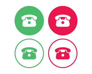 Rotary phone icon set in green, red, and outlined styles for mobile UI and contact signage