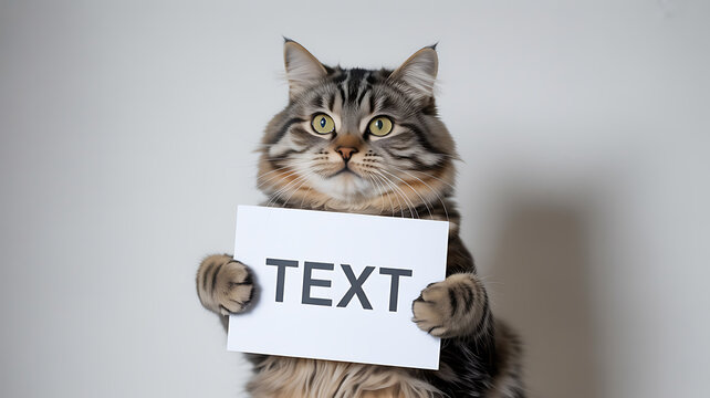 Adorable cat holding a sign with text, perfect for adding your message or creating a fun meme, cute animal, pet with a message, playful feline!