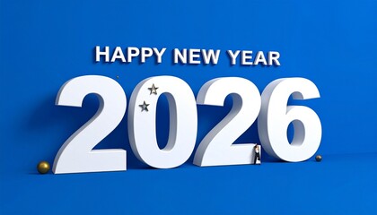 Scenic nighttime New Year greeting featuring a glowing full moon, snow-covered mountains, and a reflective lake. Metallic “2026” numerals with a globe motif and “HAPPY NEW YEAR” text create a serene a