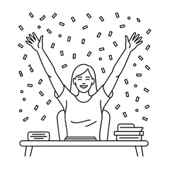 Woman celebrating success with confetti falling around her