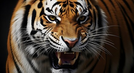 Obraz premium Ferocious Tiger with Striking Orange Black Striped Fur and Intense Gaze in Close Up