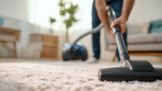 man cleaning a carpet with a vacuum cleaner
