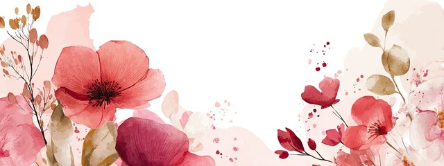 Watercolor floral arrangement featuring a variety of pink and red flowers