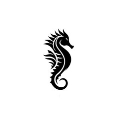 Fototapeta premium Stylized Black Seahorse Silhouette Illustration. Abstract Marine Animal Graphic with Tribal Tattoo-like Design.