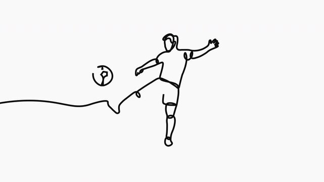 Animated self drawing of continuous line draw two football player and handshaking to show sportsmanship before starting the match. Respect in soccer sport concept. Full length one line animation.
