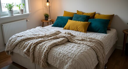 Bedroom interior with bed and pillows
