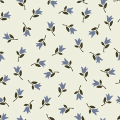 Hand drawn blue tulips on light background. Vector illustration with flowers, seamless pattern.