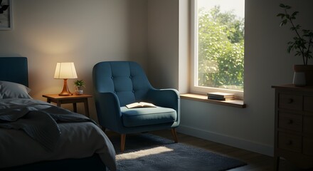 Bedroom interior with chair and natural light