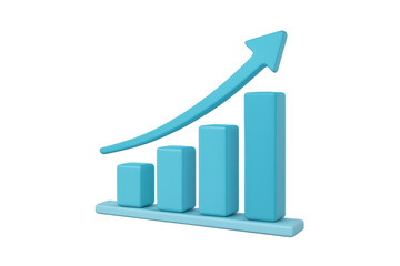 Growing business performance concept with increasing bar chart and rising arrow, showing financial progress and success