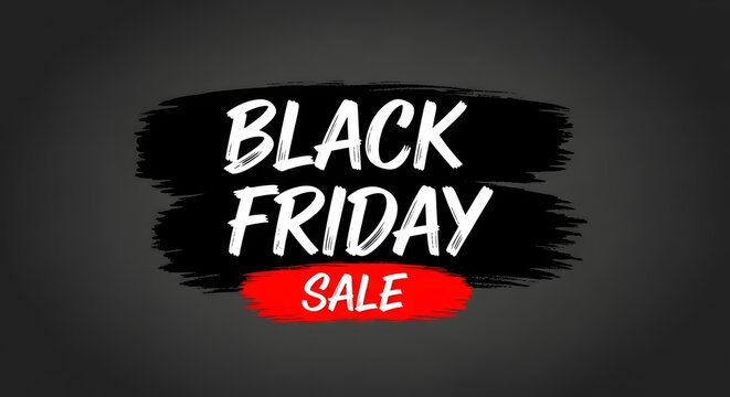 Black friday sale text with brush stroke effect on a dark background, representing shopping and discounts