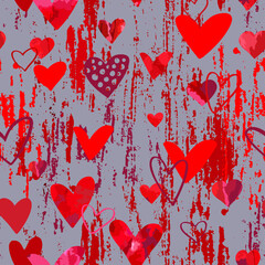 Seamless vector pattern with beautiful red hearts. Love background.