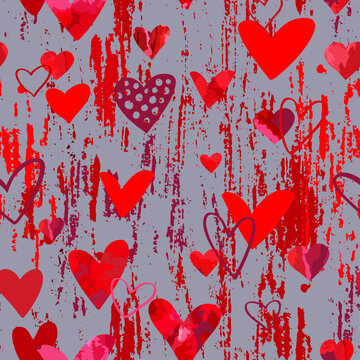 Seamless vector pattern with beautiful red hearts. Love background.