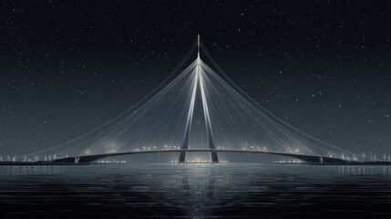 Obraz premium Stunning Night View of Modern Suspension Bridge Under Starry Sky