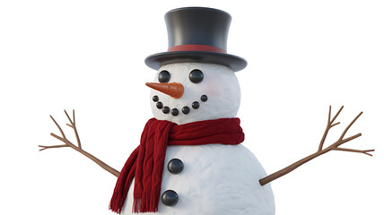 Festive snowman wears a top hat and scarf, radiating winter charm and playful joy.