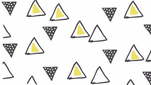 A playful animated graphic featuring a whimsical pattern of triangles in black and yellow, showcasing modern design aesthetics.