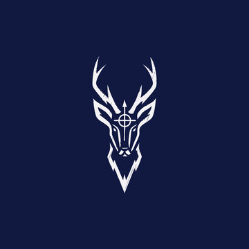 Stylish minimalist deer head logo with elegant antlers and target symbol. Modern graphic design for branding, identity, emblem, or icon.
