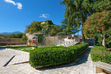 A children's playground in Tufo, a public garden in a small village in Campania, Italy.