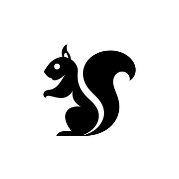 Simple black squirrel silhouette icon. Minimalist animal symbol or logo concept isolated on white background. Wildlife graphic element.
