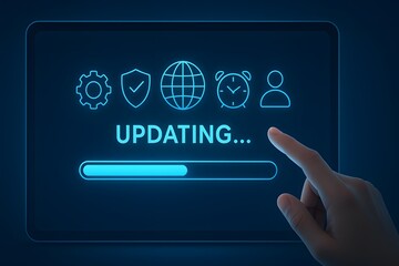Software update in progress with loading bar on touchscreen display