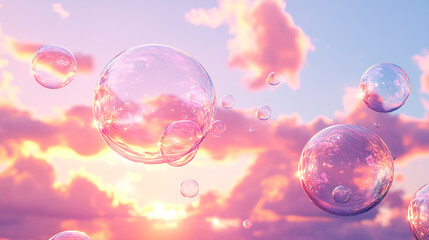 Soap Bubbles Floating Against a Sunset and Pink Sky Clouds &mdash; Wallpaper