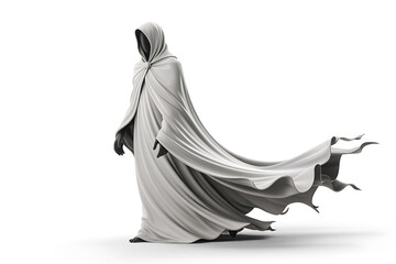 Naklejka premium Figure draped in flowing white fabric, mysterious and ethereal, suggesting movement and concealed identity.