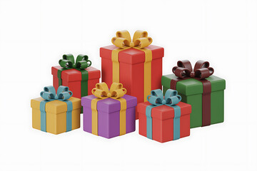 Fototapeta premium Colorful wrapped presents with festive bows, stacked together, conveying joy and celebration.