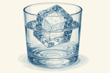 Partial placed vector illustration distortions light immersion realistic cube ice water ripples