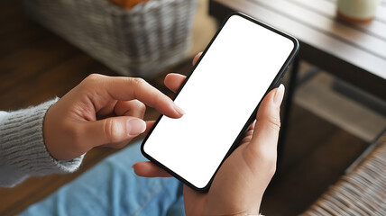 Close-up of a hand holding a device, displaying a blank screen, modern technology in use.