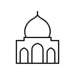 Simple line drawing of a mosque with a dome roof on transparent background