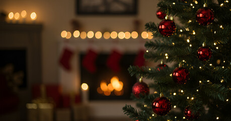 Cozy Christmas Eve: Decorated Tree and Warm Fireplace Ambiance