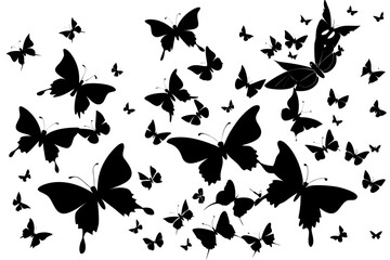 Set of vector butterfly silhouettes in nature design