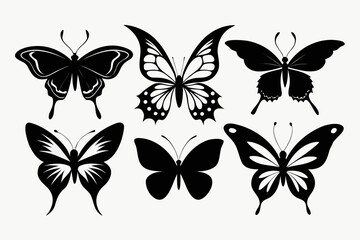 Fototapeta premium Set of colorful vector butterflies flying in nature with wings and floral designs