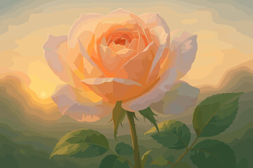 Glow vector natural soft rose details realism sunrise illustration lighting enhancing blooming