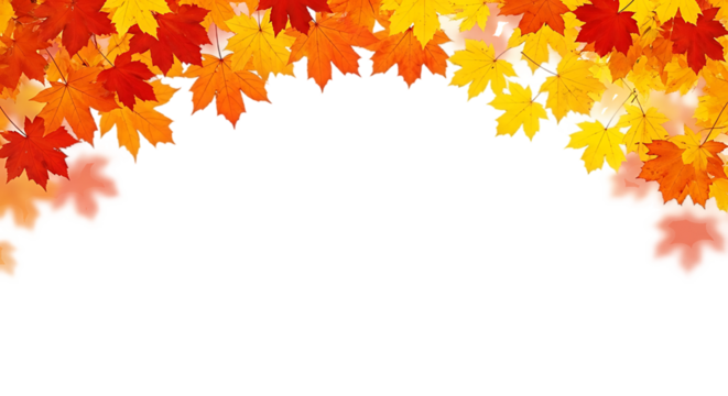 Vibrant autumn maple leaves in a festive archway arrangement isolated on transparent background - Powered by Adobe