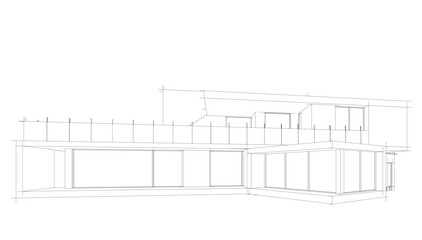 Modern house architectural drawing vector illustration