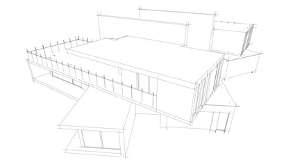 Modern house architectural drawing vector illustration