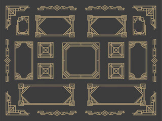 Art deco line border and modern Arabic gold frames collection with geometric decorative label design elements, luxury golden border ornaments and elegant vector frame template for premium decoration