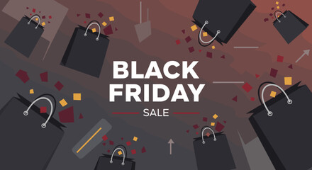 Black Friday Sale promotional background with shopping bags and abstract confetti Perfect for advertising