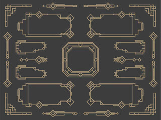 Art deco border and modern arabic gold frame vector design with decorative line elements, geometric golden label templates, stylish frame outline and luxury border ornament for decoration