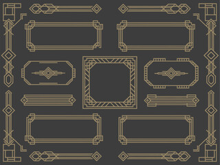 Art deco border and modern arabic gold frame vector design with decorative line elements, geometric golden label templates, stylish frame outline and luxury border ornament for decoration