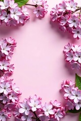 Fototapeta premium Lilac blossoms form a rectangular frame on a pale pink background Perfect for spring themes , color, bloom